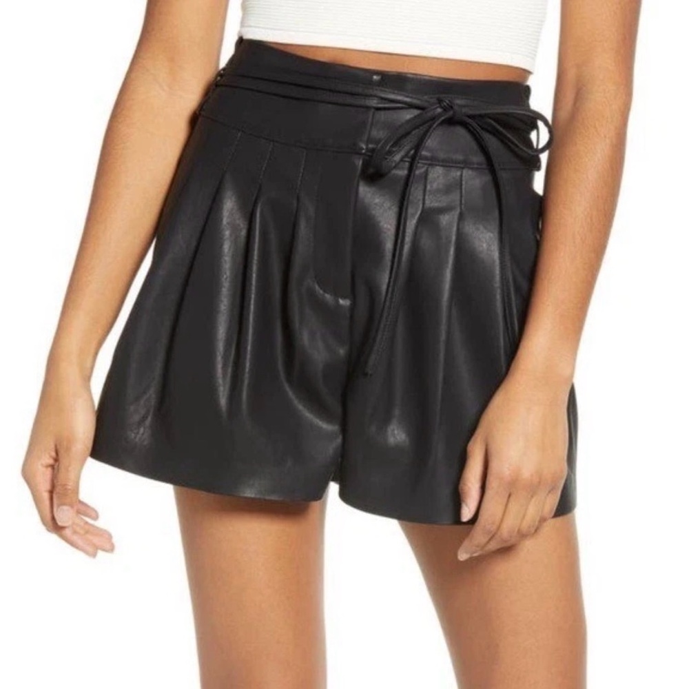 Blank NYC Faux Leather High Waist Pleated Shorts